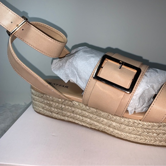 JUST FAB Josephine Nude Ankle Strap Wedge Platform Sz 10 - Picture 4 of 5